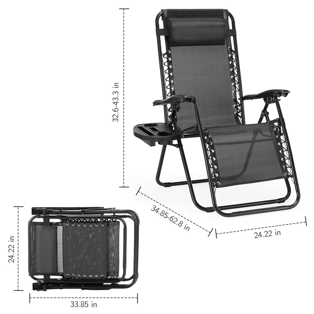 Outdoor Zero Gravity Reclining Chair with Cushion & Cup Holder – Foldable Padded Metal Frame Lounge Chair for Beach Camping Grass (1 or 2 Pack)