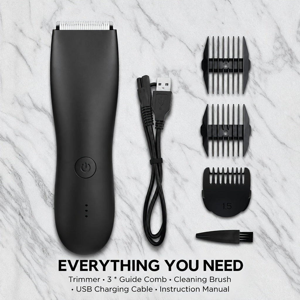 Professional Body Hair Trimmer - IPX6 Waterproof Wet & Dry - Anti-Cut Replaceable Ceramic Blade - Manscape Groomer for Men & Bikini Trimmer for Women - Black, Green & Blue