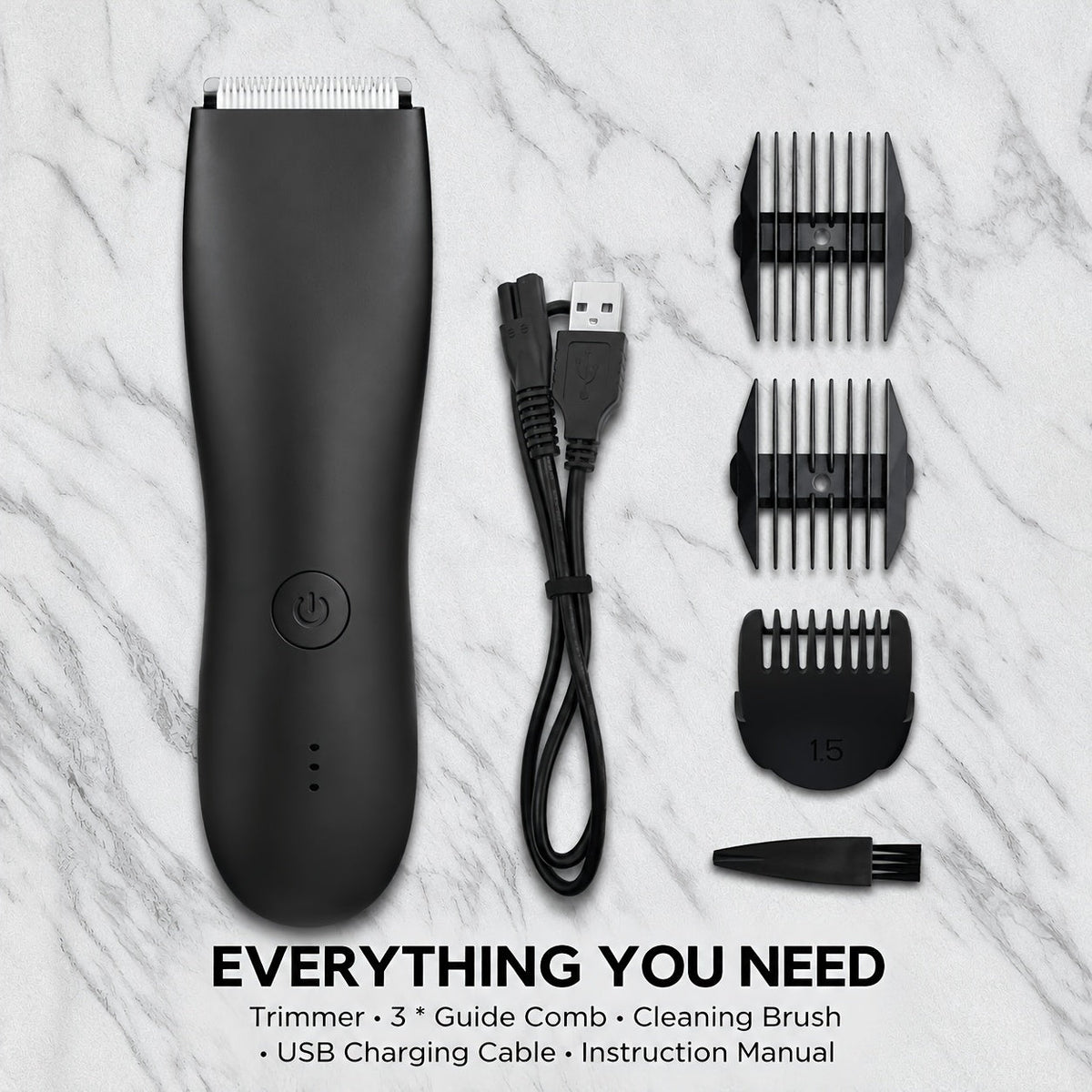 Professional Body Hair Trimmer - IPX6 Waterproof Wet & Dry - Anti-Cut Replaceable Ceramic Blade - Manscape Groomer for Men & Bikini Trimmer for Women - Black, Green & Blue