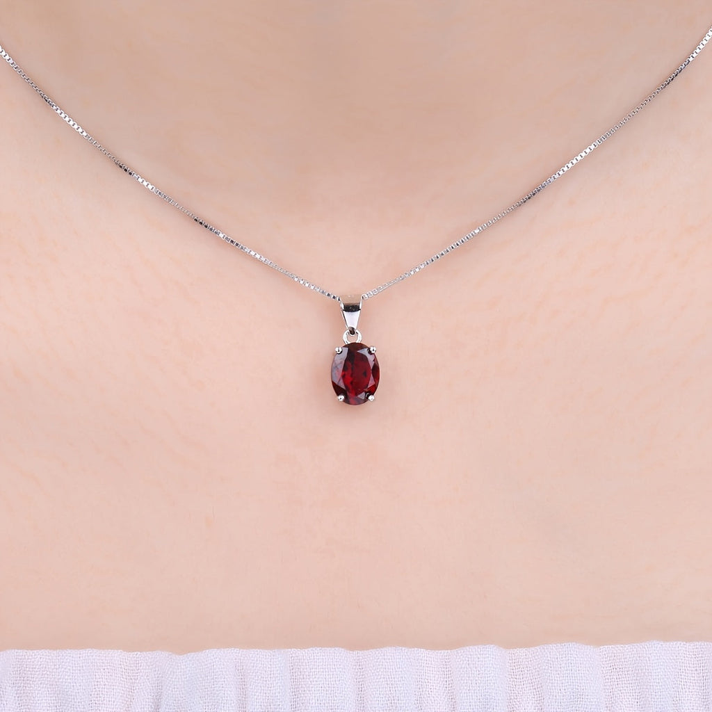 925 Sterling Silver Natural Gemstone Oval Cut Pendant Necklace for Women – Amethyst, Citrine, Garnet, Peridot, Topaz Multi-Faceted Fine Jewelry, Elegant Daily Gift for Girls