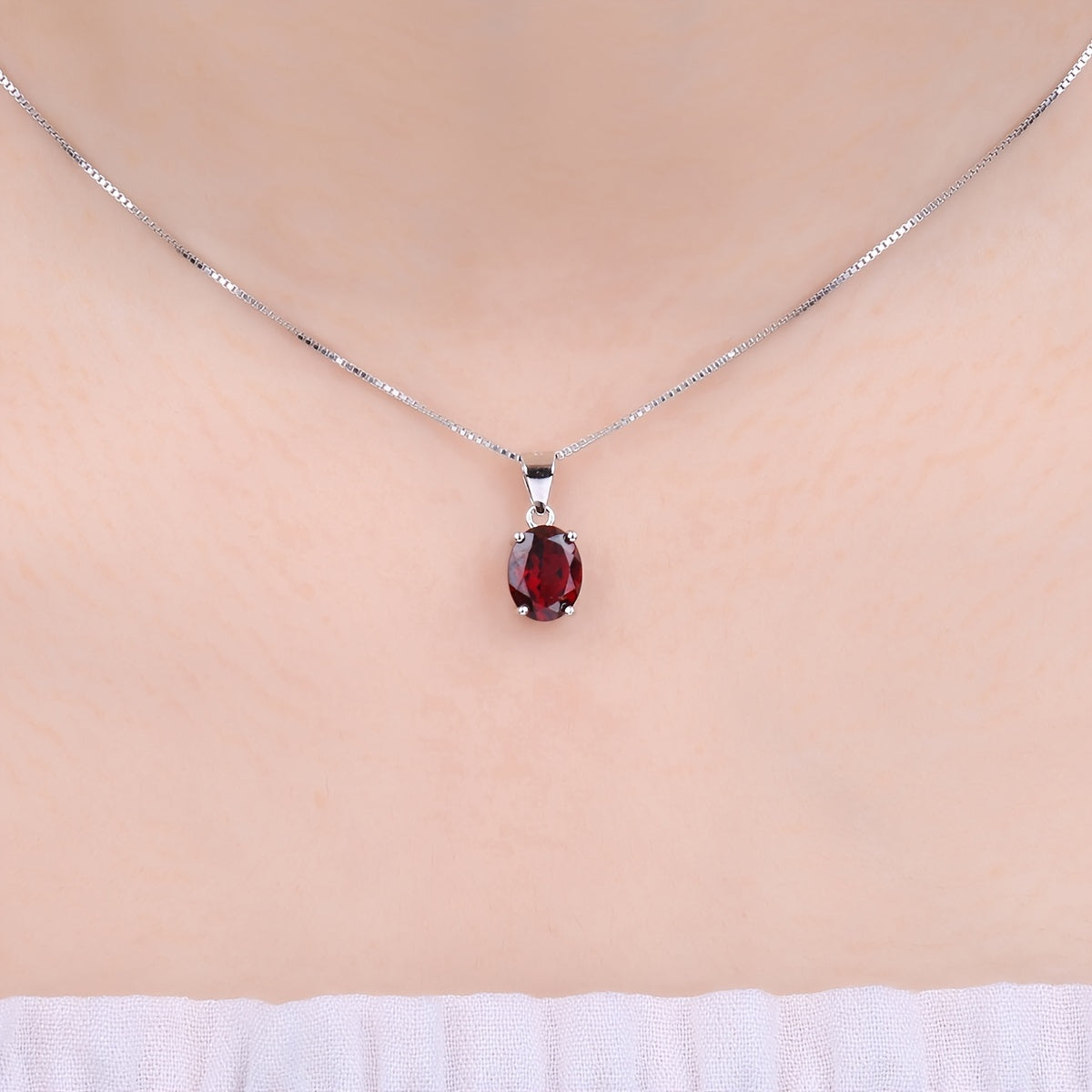 925 Sterling Silver Natural Gemstone Oval Cut Pendant Necklace for Women – Amethyst, Citrine, Garnet, Peridot, Topaz Multi-Faceted Fine Jewelry, Elegant Daily Gift for Girls