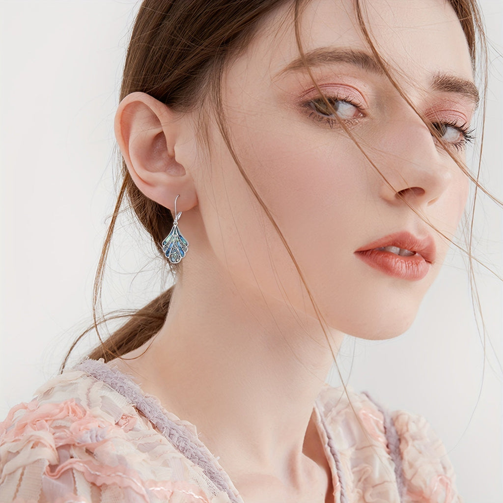 925 Sterling Silver Abalone Shell Drop Earrings for Women – Hollow Bohemian Dangle Earrings, Hypoallergenic Boho Jewelry, Perfect Gift for Her