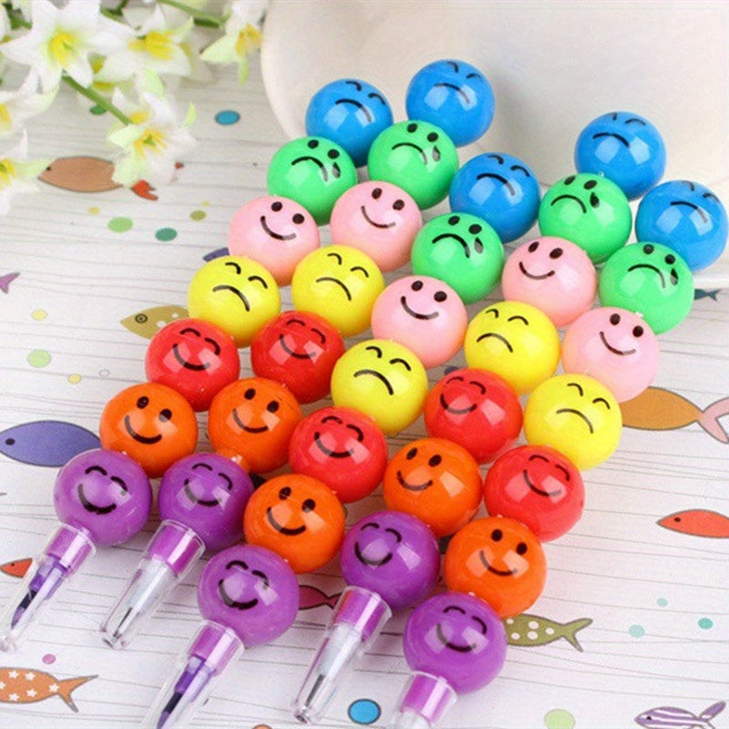 20pcs Cartoon Smiley Face Crayons for Kids - Cute Candy Gourd Shape Crayon Set for Students, Children's Painting Art Supplies, School Stationery Gift, Birthday Christmas Halloween Party Favor, Random Colors
