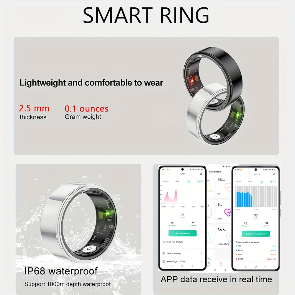 Smart Ring for Women – Fitness Tracker with Heart Rate, Sleep Monitor, Stress & Menstrual Tracking, 100+ Sports Modes, IP68 Waterproof, No Subscription, Compatible with iPhone & Android
