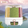 Rotating Cereal Dispenser 6-Grid Large Capacity Airtight Rice Storage Container, Moisture-Proof Insect-Proof Grain Dispenser with Transparent Window & Press Button, Food-Grade PP for Rice, Grains, and Flour