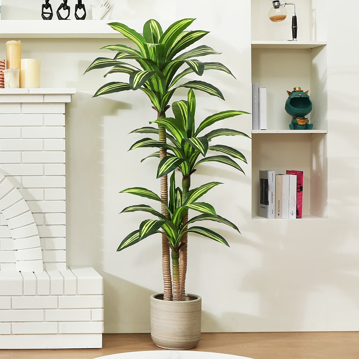 Artificial Dracaena Tree in Pot - 4ft / 5ft / 6ft, Realistic Faux Tropical Floor Plant, Easy Assembly, Pot Included - Indoor & Outdoor Home, Office, Living Room & Porch Decor