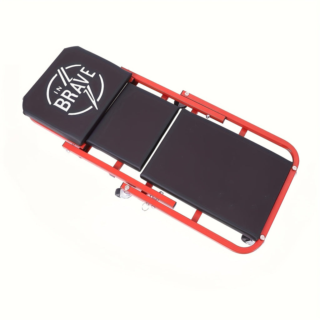 36-Inch Heavy-Duty 3-in-1 Folding Mechanic Creeper with Adjustable Z-Seat - 6 Lockable Swivel Casters, 350-650 Lb Capacity, Vinyl Padded Seat & Headrest, Professional Automotive Repair Crawler