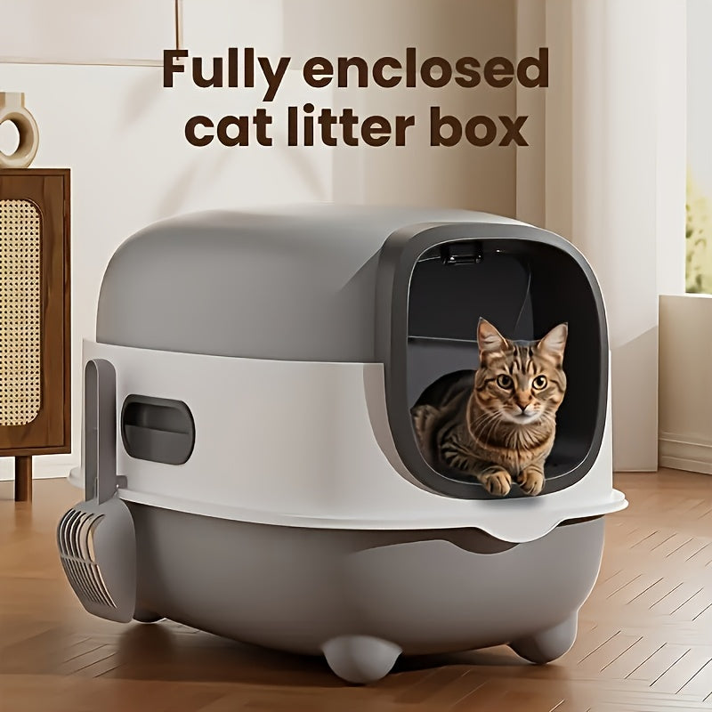 Covered Cat Litter Box with Scoop – Spacious Fully Enclosed Spill-Proof Design, Easy to Clean & Store, Ideal for Small to Medium Cats, Available in Gray, Purple & Blue