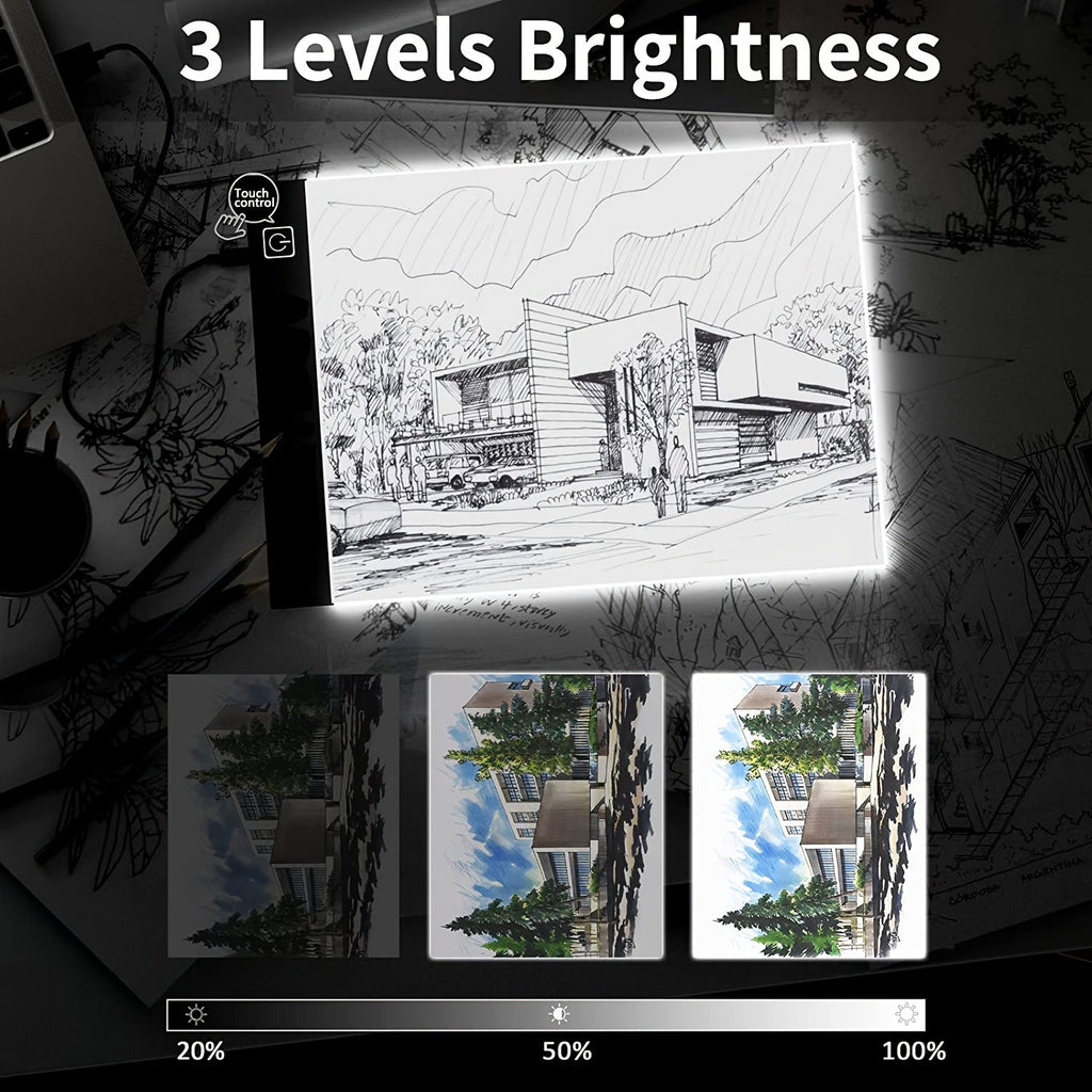 LED Light Pad for Diamond Painting A2 A3 A4 A5 USB Powered Adjustable Brightness Light Board Kit for Tracing, Sketching, Drawing, Animation, Stencil, Art, and Craft with Optional Bracket & Drill Pen