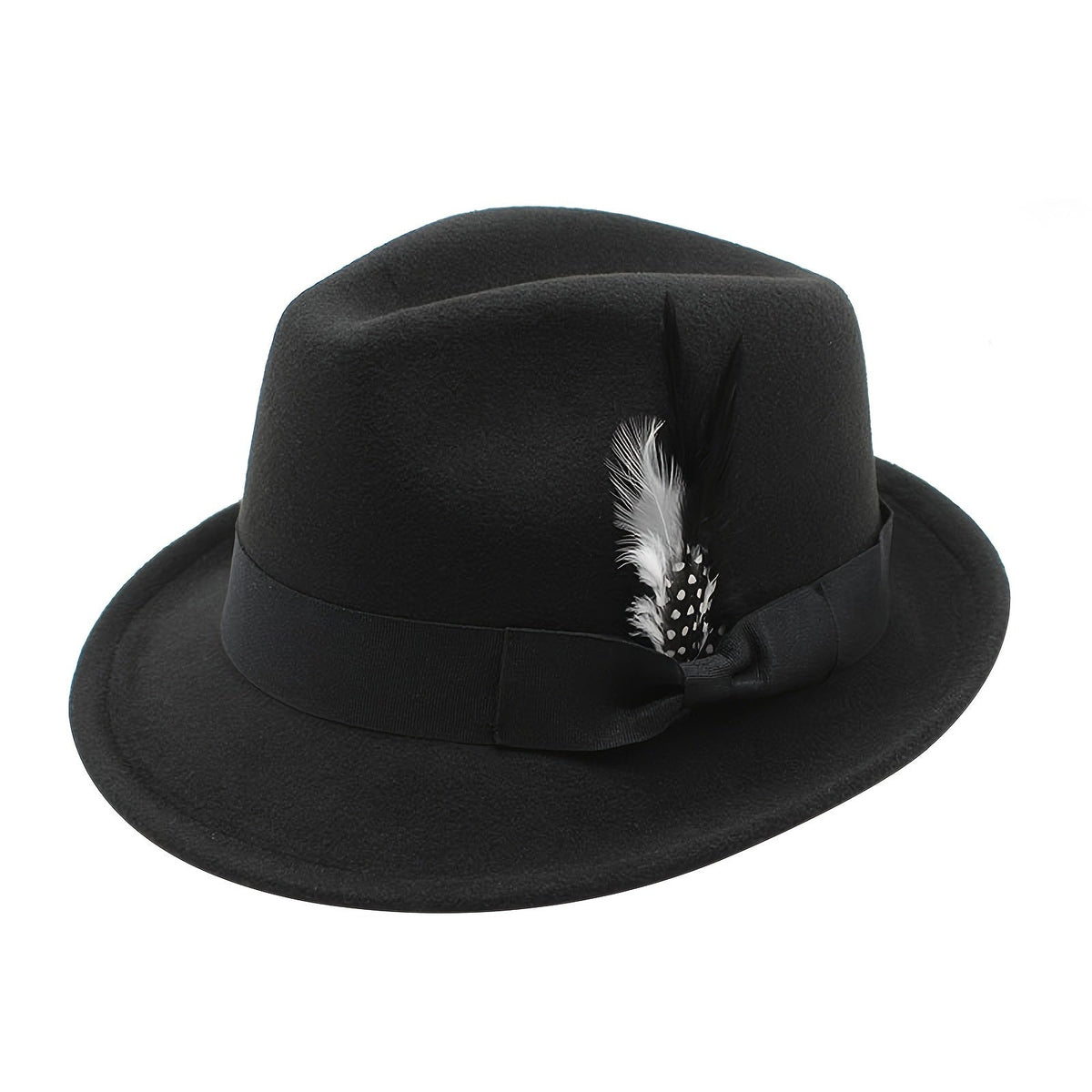 Short Brim Felt Fedora Hat for Men & Women – Classic Feather Panama Dress Hat in 7 Colors (Black, Brown, Navy, Red, Gray, Coffee), Unisex Jazz Cap for Formal, Casual, and Daily Wear