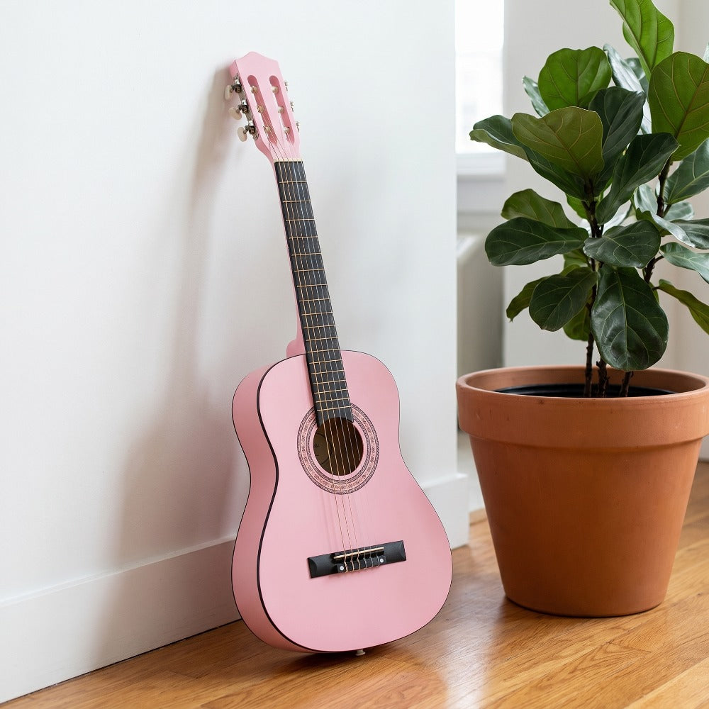 30-Inch Acoustic Guitar Round Body Basswood 18 Frets Steel Strings for Beginner Kids & Adults – Sky Blue Purple Pink & Red