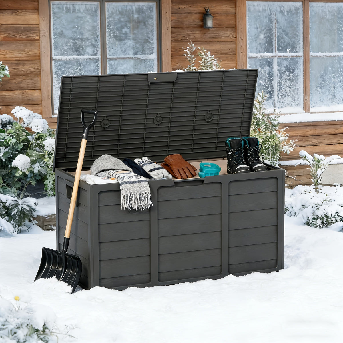 75-Gallon Resin Outdoor Storage Deck Box with Handles for Pool Accessories, Garden Tools, and Camping Gear