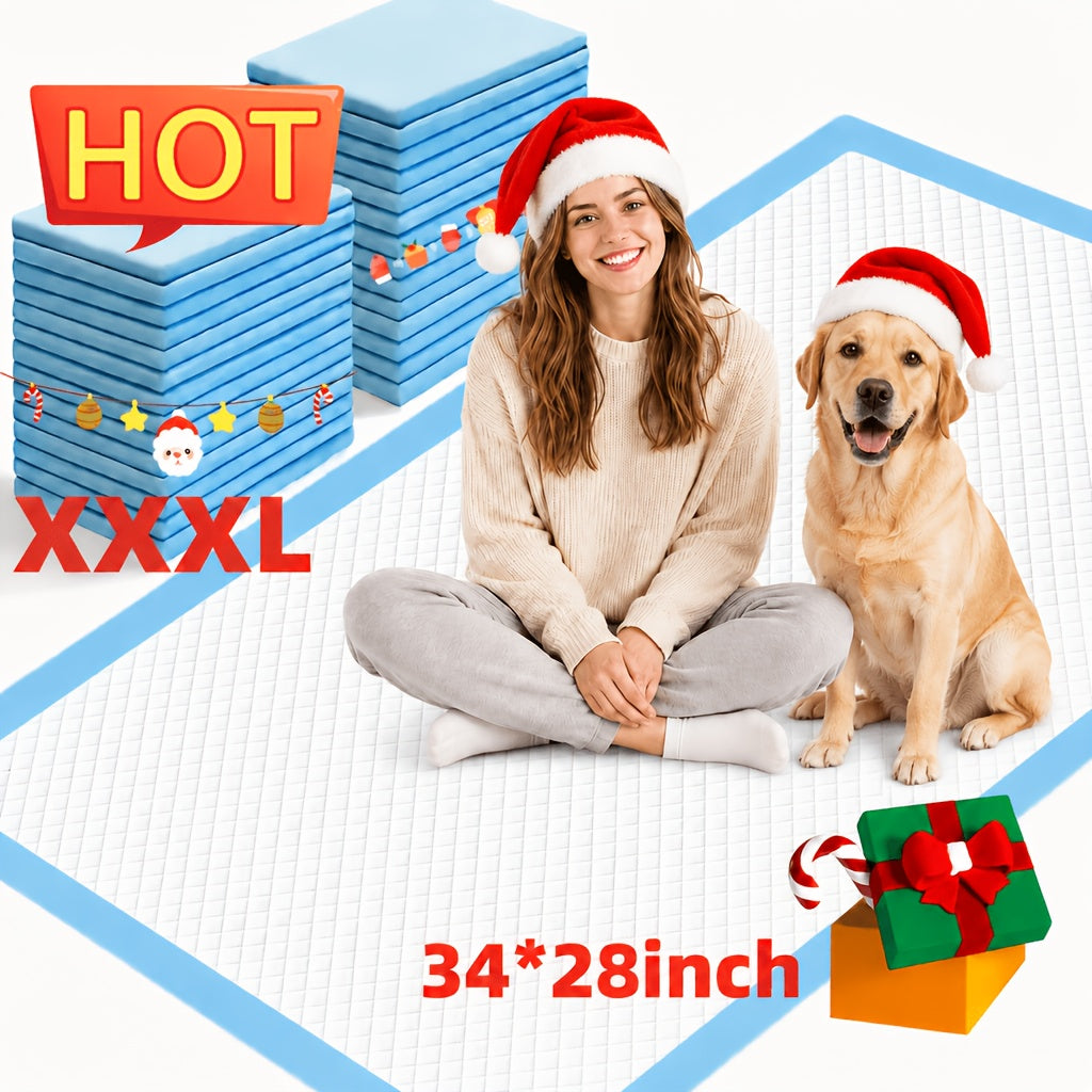Ultra Absorbent Dog Potty Pads – 300% Thicker Leak-Proof Backing, 28"x34" & 24"x24" Sizes, 50-200 Pads Bulk Pack, for Home, Travel & Camping, Ideal for Active Dogs & Puppies