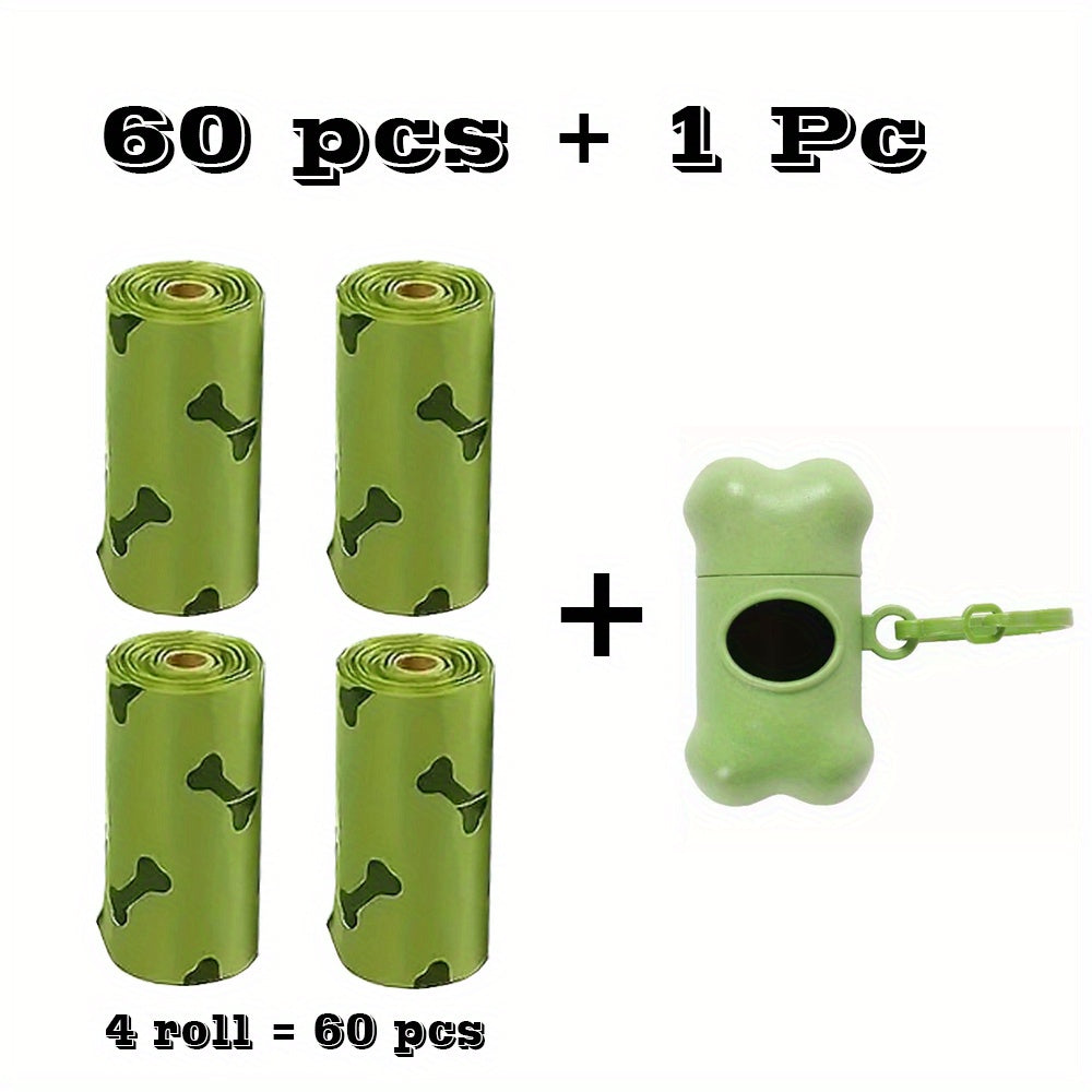 Dog Poop Bags with Dispenser 61-Piece Set - 60 Leak-Proof Unscented Waste Bags on 4 Rolls with Bone-Shaped Dispenser, Biodegradable-Friendly Dog Waste Bags for Outdoor Walks, Parks & Travel Pet Cleanup