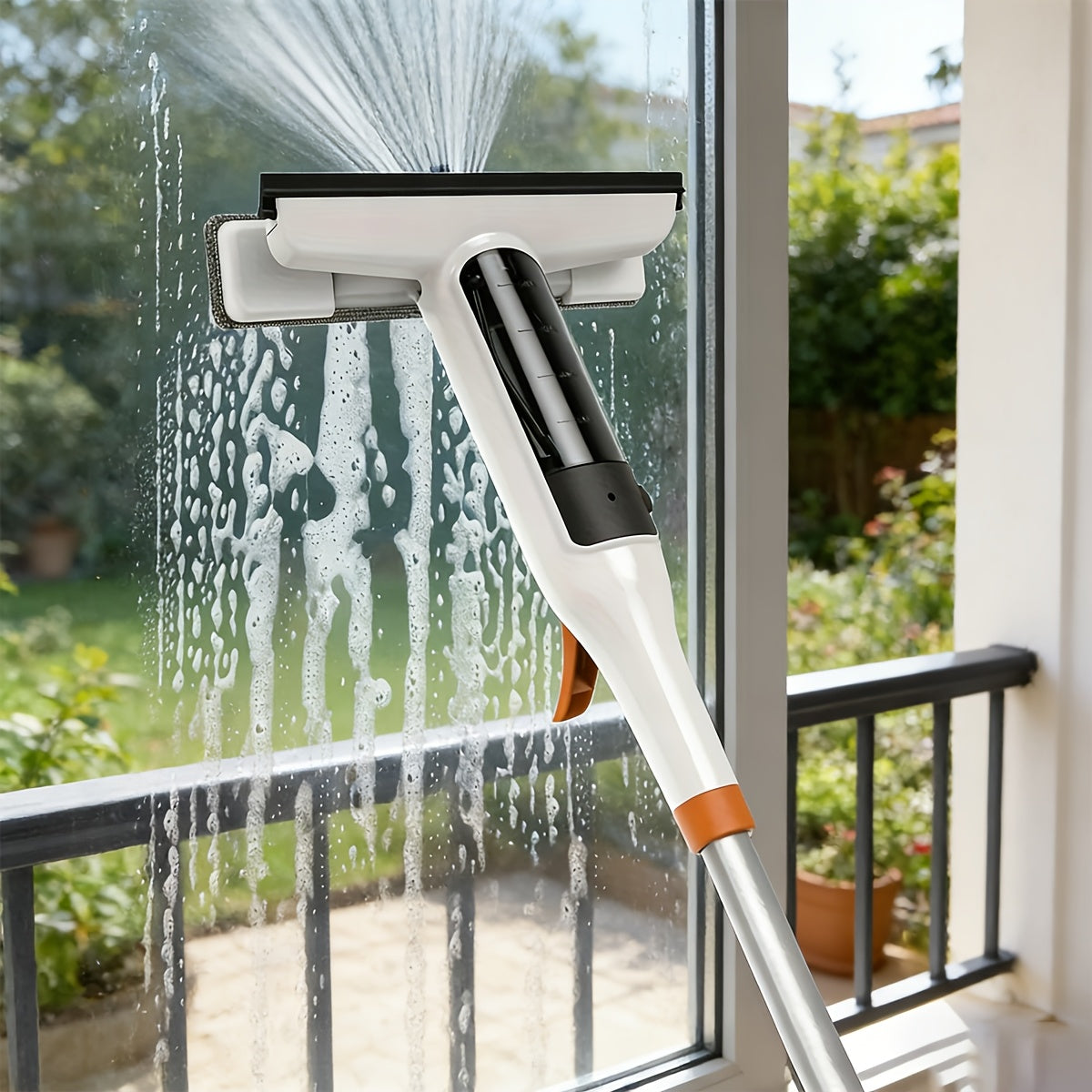 3-in-1 Glass Cleaning Kit with Durable Metal Pole, Squeegee, and Scraper for High Windows, Shower Doors, and Car Windshields – Streak-Free Home Cleaning Tool