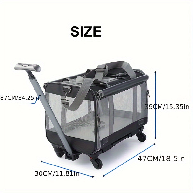 Portable Pet Stroller Carrier with Aluminum Frame & Wheels - Travel Luggage Style Rolling Pet Carrier for Cats and Small Dogs with Pull Handle and Stress-Resistant Plastic Shell - Pink/Blue