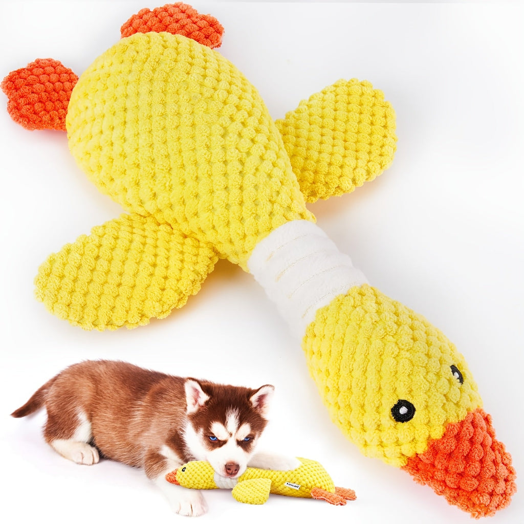 Duck Squeaky Plush Dog Toy 1 or 2 Pack - Indestructible Crinkle Chew Toy for Aggressive Chewers and Teething Puppies, Durable Goose Design for Small, Medium, and Large Breed Dogs