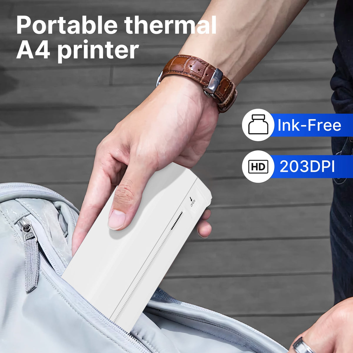 Portable Wireless A4 Thermal Printer – Inkless Compact Travel Printer for iPhone, Android, and Laptop – Supports Folded Paper, Roll Paper, and Tattoo Transfer Paper – Ideal for Home, Office, and School