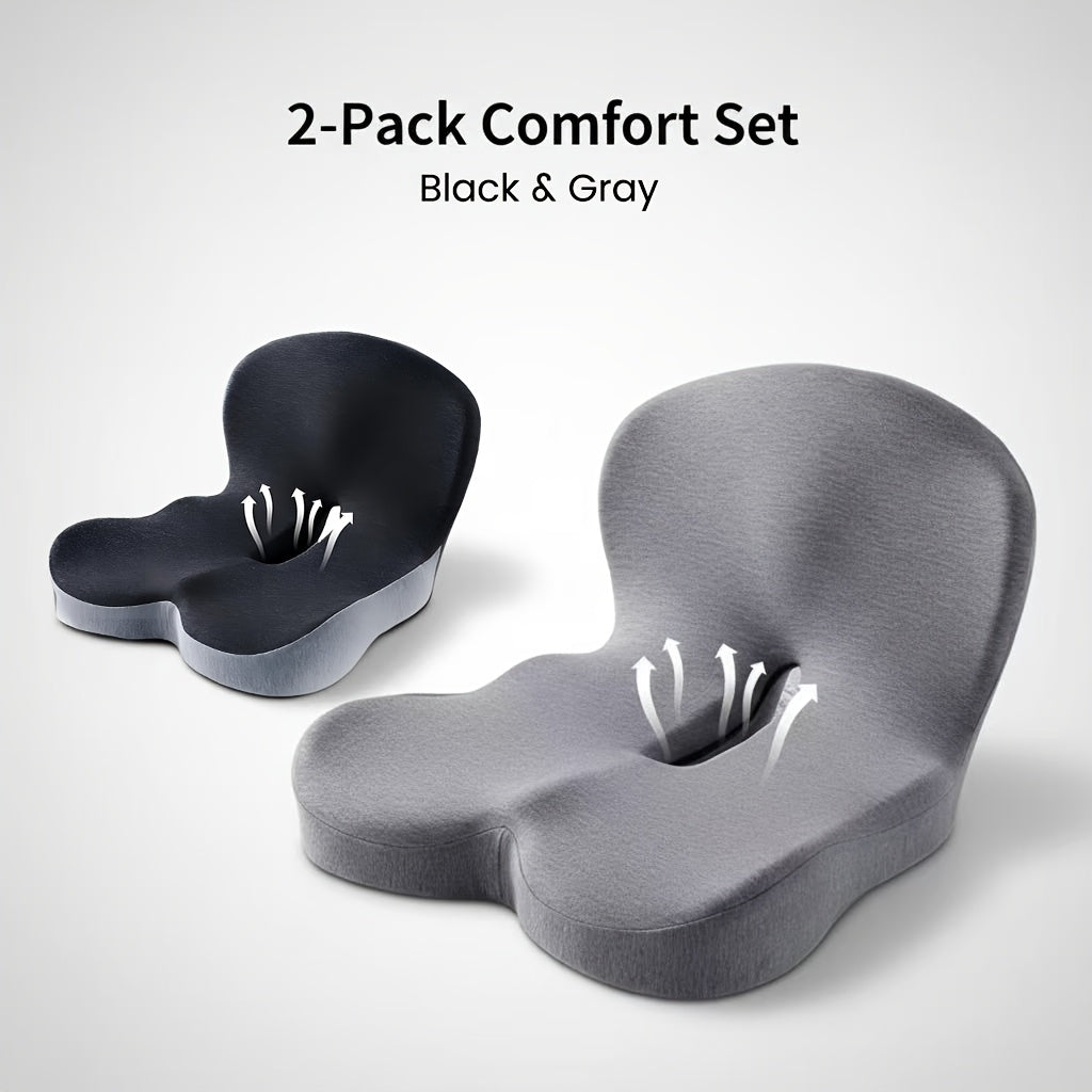 Ergonomic Memory Foam Seat Cushion with Back Support – Non-Slip Office Chair, Gaming Chair, and Car Seat Pad for Hip and Tailbone Pain Relief, Long-Sitting Comfort