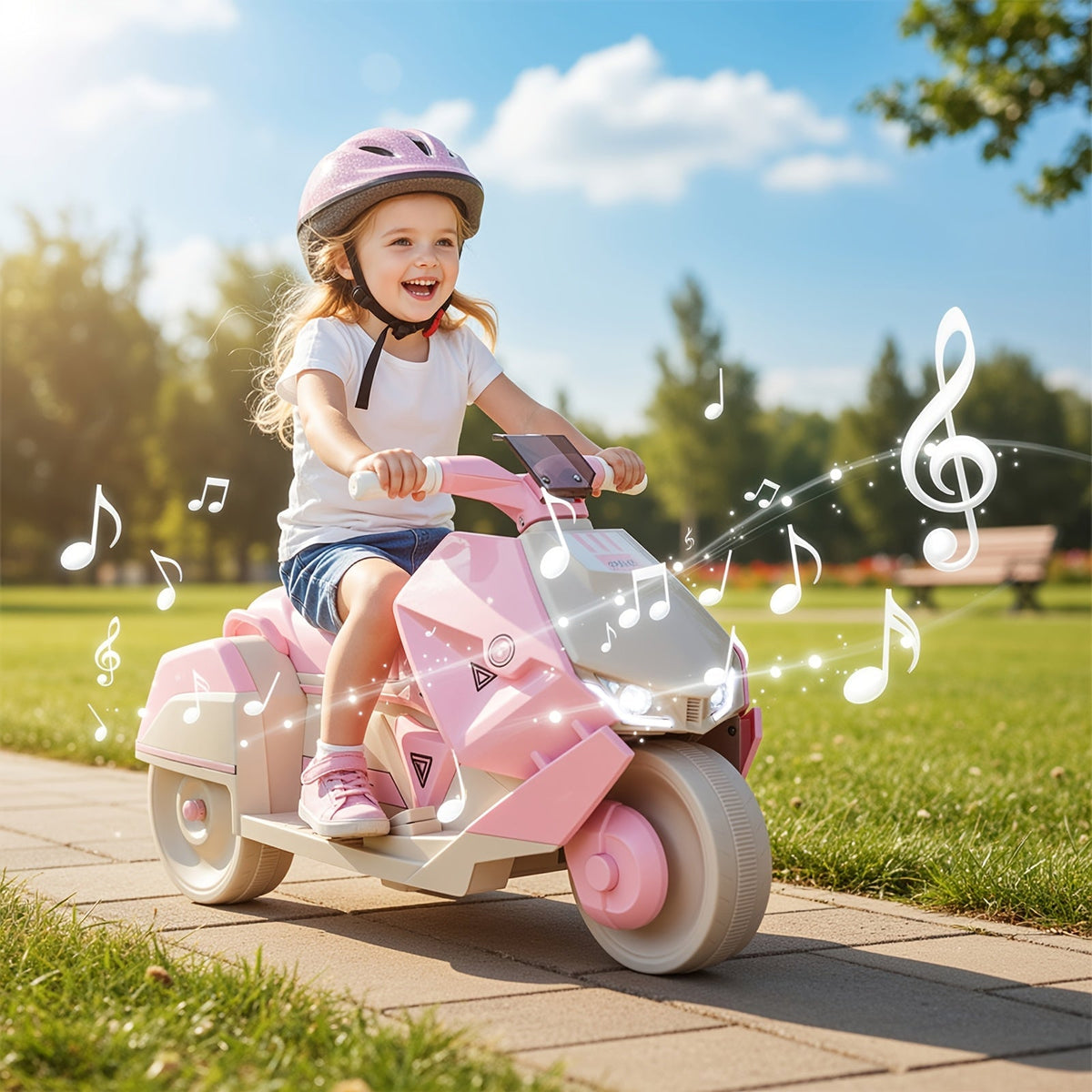 6V Kids Electric Motorcycle Battery Powered Ride-On Toy with Interstellar Lights, 3 Wheels, Safe and Stable for Boys and Girls - Birthday, Christmas, Halloween Gift (Pink, Blue, Green)