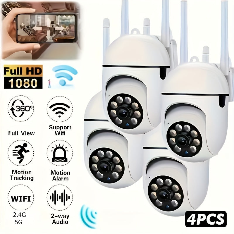 4-Pack 5G WiFi Security Camera 1080P – 360° PTZ Panorama, Smart PIR Motion Detection, Color Night Vision, Two-Way Audio, IP54 Weatherproof, Indoor & Outdoor Home Surveillance with App Remote Viewing