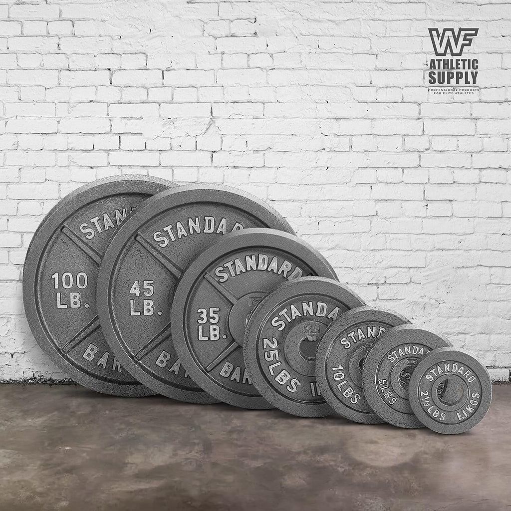 Cast Iron Weight Plates 2-Inch Solid Baked Enamel Finish for Strength Training, Weightlifting, Bodybuilding, Powerlifting, Home Gym Barbell - 2.5, 5, 10, 25, 35, 45, 100 LB