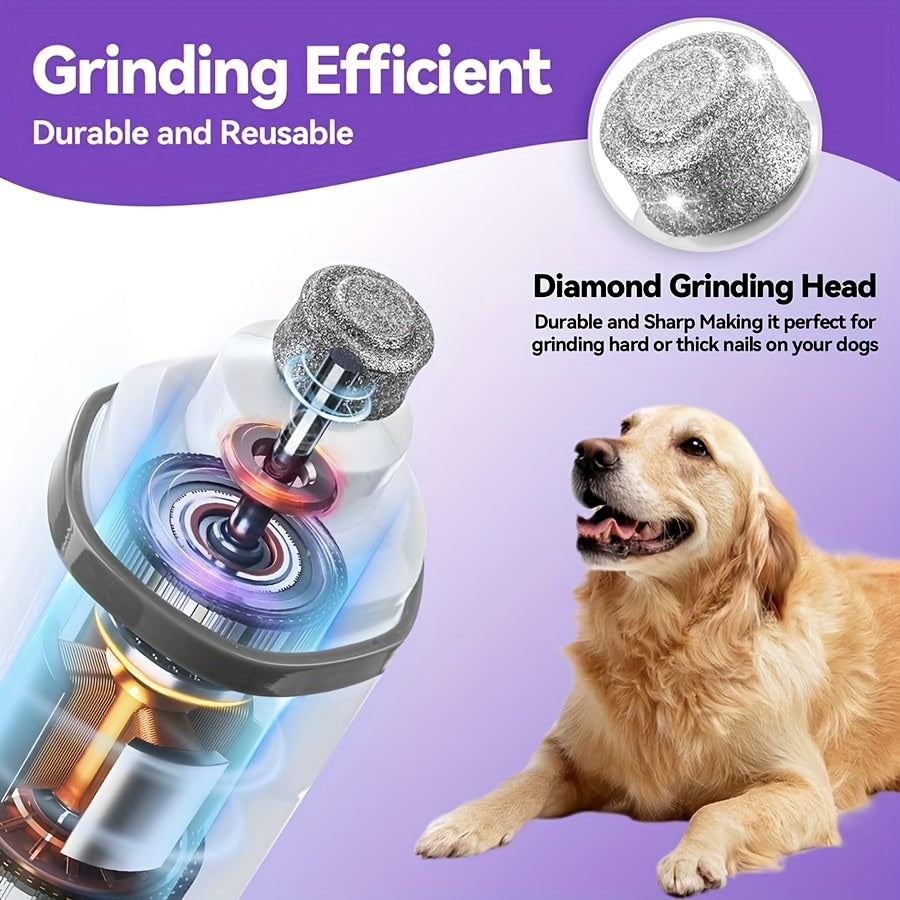 Quiet Dog Nail Grinder with LED Light – Upgraded 3-Speed Rechargeable Electric Pet Nail Trimmer & Grinder Kit, Painless Paw Grooming for Small, Medium, and Large Dogs & Cats