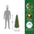 Pre-Lit Slim Pencil Christmas Tree – Artificial Hinged Xmas Tree with Warm White Lights Full Branch Tips Stable Metal Stand Easy Assembly in 4FT to 9FT + Bonus Tinsel Garland