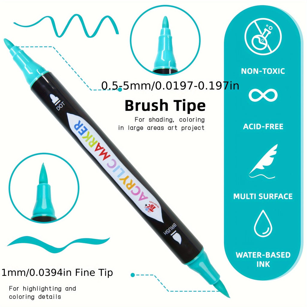 Dual Tip Acrylic Paint Markers Set, 48/72/108 Colors, Non-Toxic, Odorless, Permanent Paint Pens for Rock Painting, Canvas, Wood, Glass, Ceramic, Fabric, Stone, Paper, DIY Art Craft Supplies for Adults & Kids