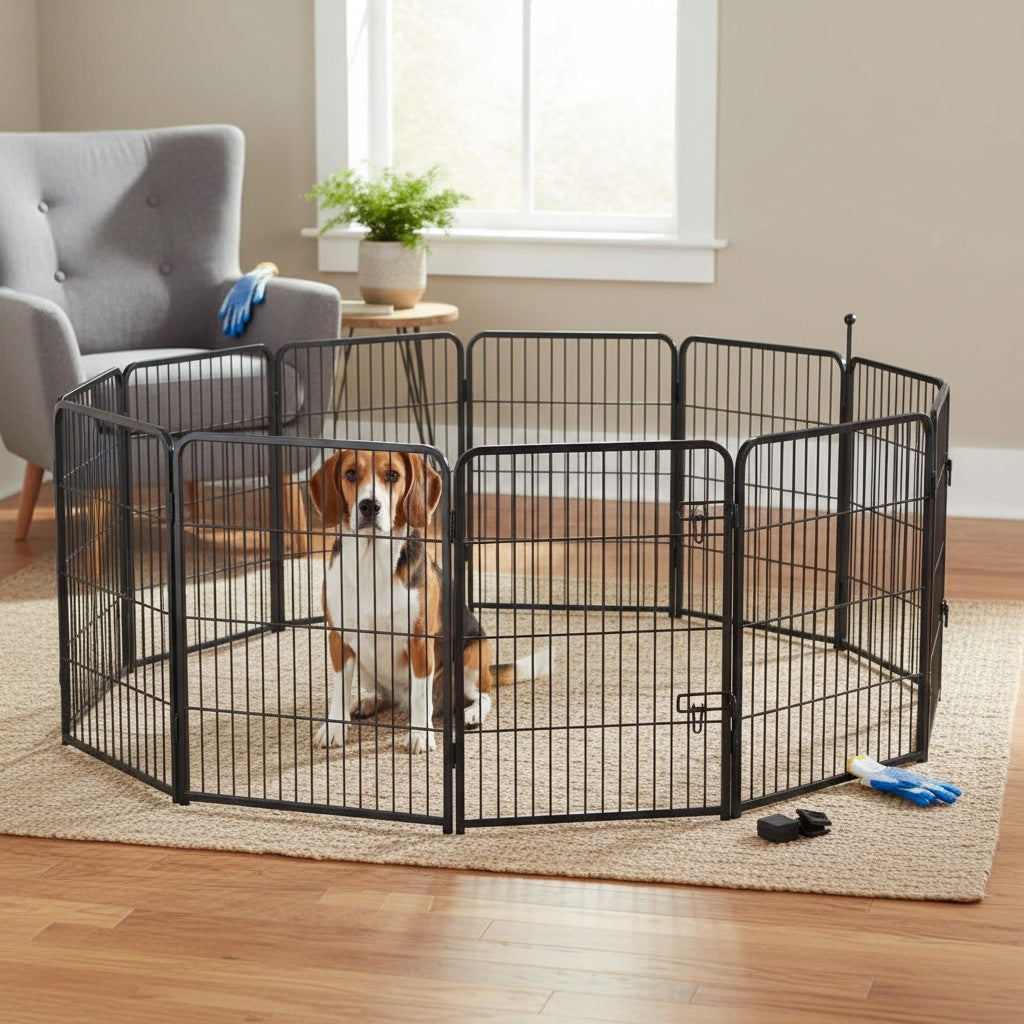 Heavy Duty Metal Dog Playpen – Portable Foldable Exercise Pen Fence for Small, Medium, and Large Dogs, 8 or 16 Panels, No Assembly Required, Perfect for Indoor, Outdoor, Yard, and RV Camping