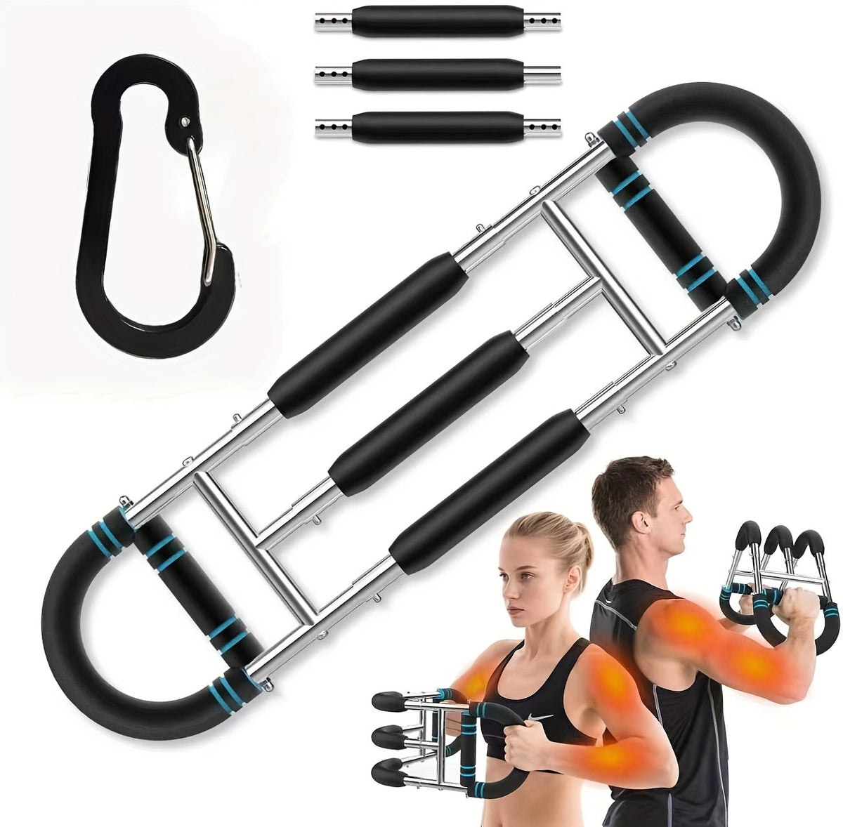 Adjustable Spring Exercise Bar 3-Speed Resistance Arm Trainer for Forearm, Triceps, and Chest Strength, Detachable Portable Home Gym Fitness Equipment, Upper Body Muscle Builder - Black Mini, Red 3-Tube, Blue Reinforced