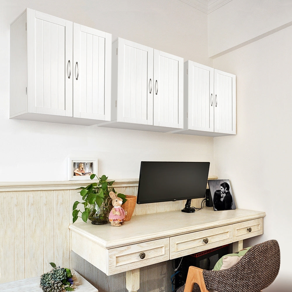 Costoffs Wall Cabinet with Adjustable Shelf & 2 Doors Wall Mount Storage Organizer CARB P2 Compliant MDF for Bathroom Kitchen Living Room Laundry & Mudroom – White