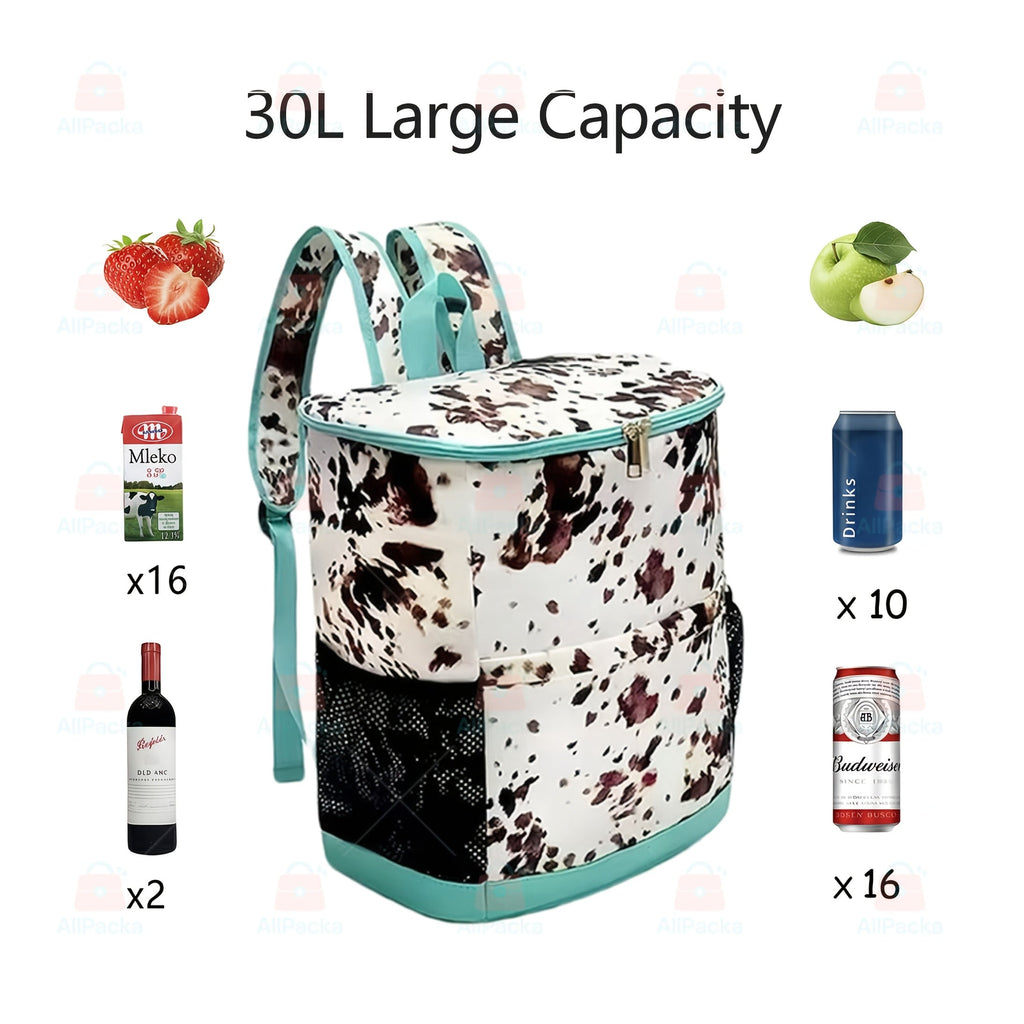 Insulated Cooler Backpack 30-Can Leopard Print with Mesh Pockets & Adjustable Straps - Leakproof Nylon Cooler Bag for Beach, Camping, Picnic, Hiking, Travel, and Daily Use