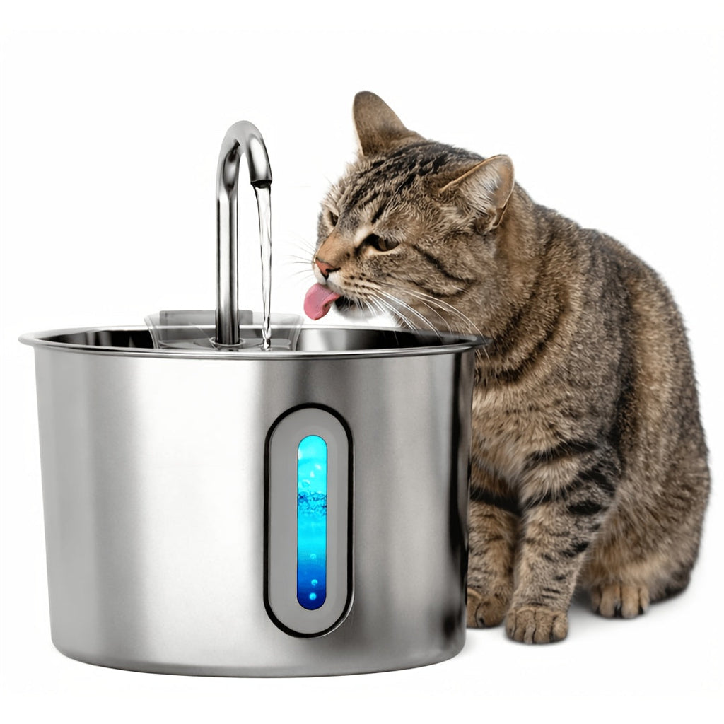 74oz Stainless Steel Cat Water Fountain - Ultra-Quiet USB Pump, Faucet Flow, 3-Stage Filter & Visual Water Level Window, Automatic Pet Water Fountain for Cats and Small Dogs Indoor