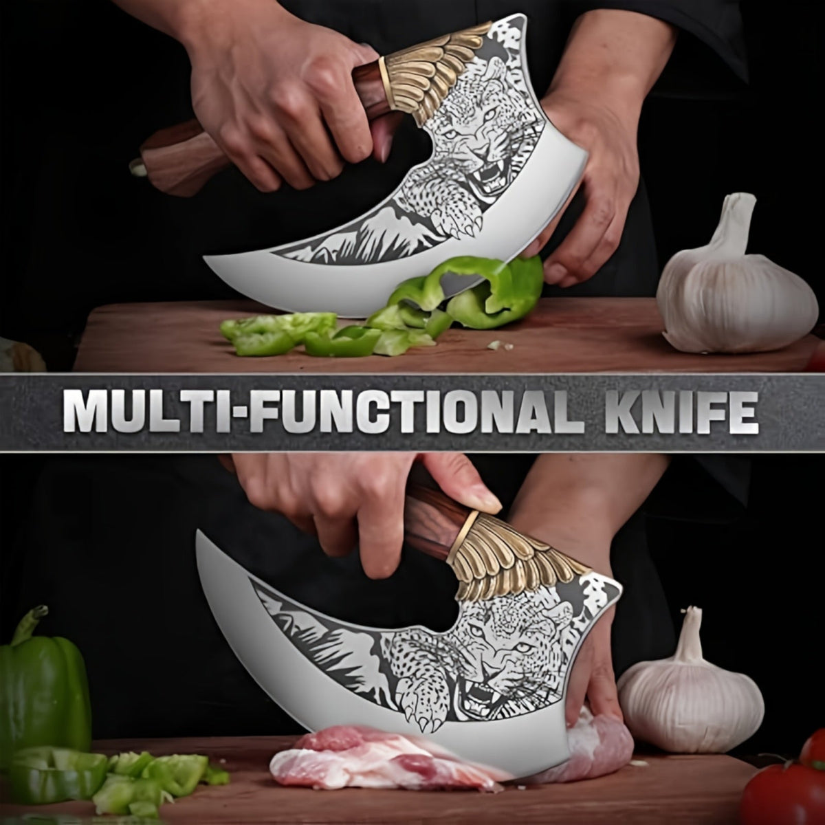 9-Inch Handmade Pizza Cleaver Knife High Carbon Stainless Steel Rosewood Handle with Sheath & Gift Box Multi-Purpose Kitchen Rocking Knife for Meat Vegetables & Pizza