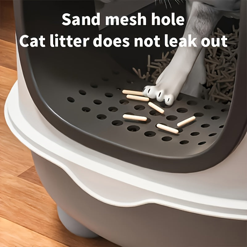 Covered Cat Litter Box with Scoop – Spacious Fully Enclosed Spill-Proof Design, Easy to Clean & Store, Ideal for Small to Medium Cats, Available in Gray, Purple & Blue