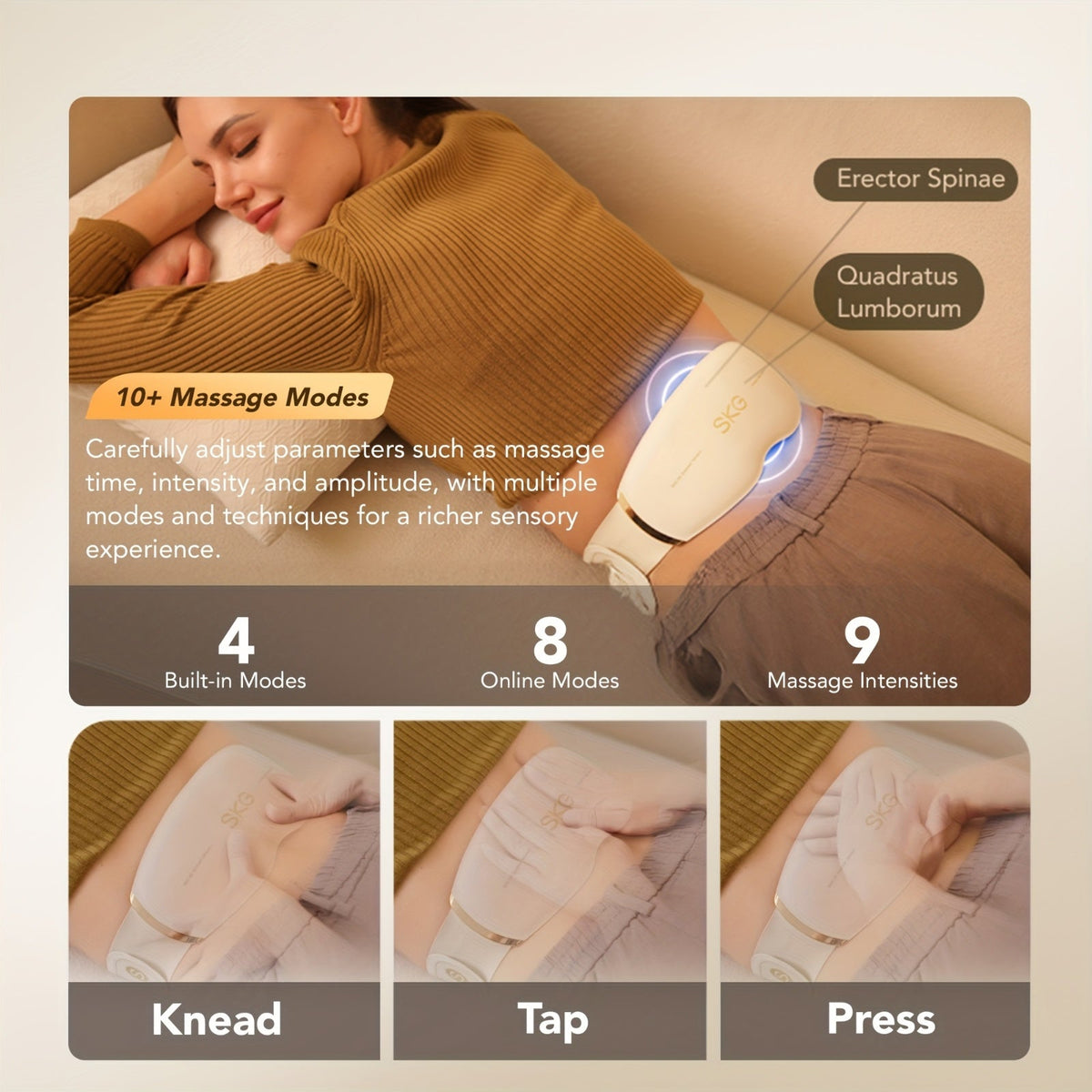 SKG Waist Massager with Heat 4D Cordless Shiatsu Deep Kneading Massage Belt Portable Lower Back & Abdomen Relief Indoor Outdoor Car & Office – Gift for Mom Men & Women White