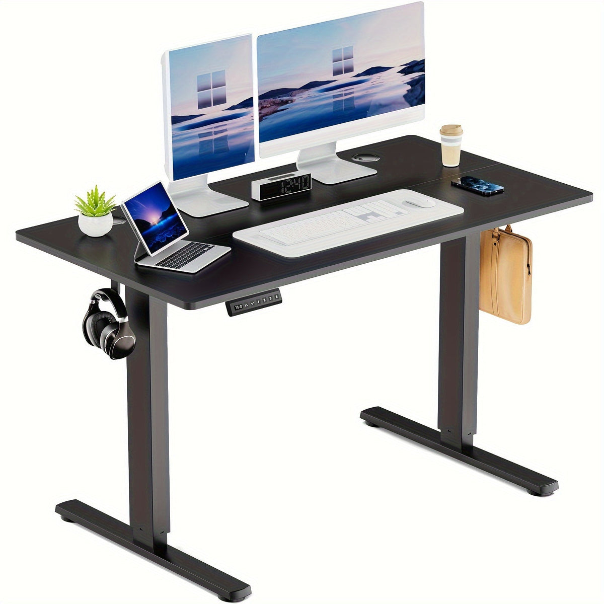 63-Inch Electric Standing Desk – Height-Adjustable Sit-Stand PC Workstation with Wood Desktop, Computer Table for Home Office, Bedroom, and Gaming Room, Suitable for Small Spaces