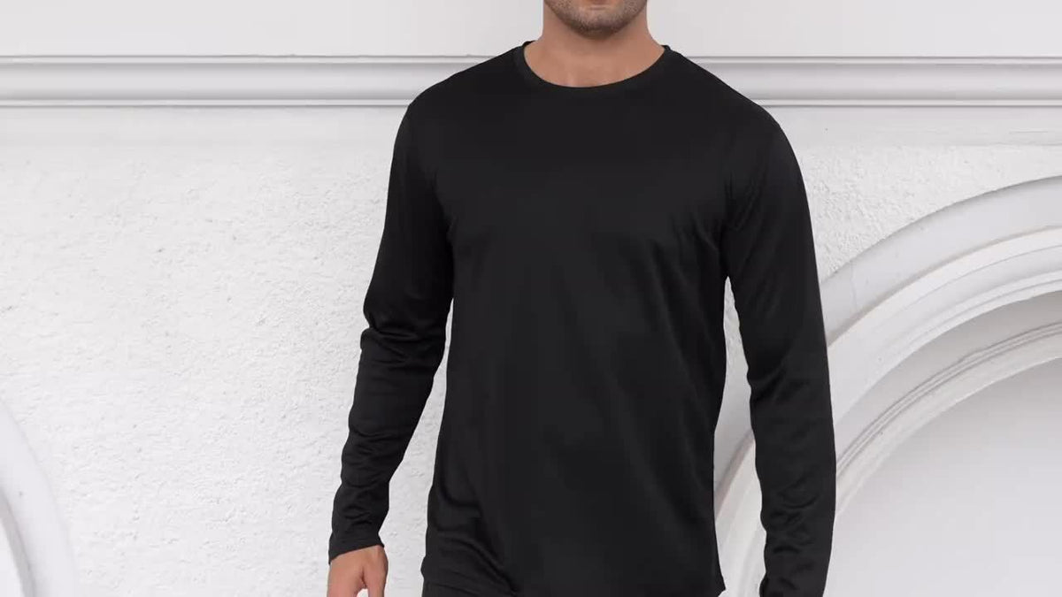 Men's Quick-Dry Long Sleeve Shirts 5-Pack, Moisture-Wicking Breathable Athletic Workout Tops - Anti-Odor Stretchy Running Gym Training Shirts, S-XXL