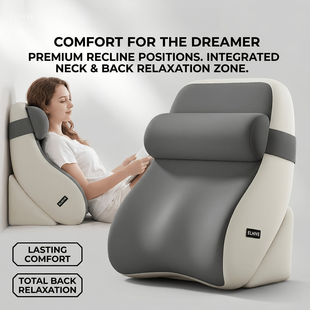 Contoured Backrest Support Pillow for Bed - 3-Level Adjustable Reading Wedge, Memory Foam, Side Wraparound Support, Ergonomic for Shoulder, Waist & Pelvis - Reading, Gaming & Dorm