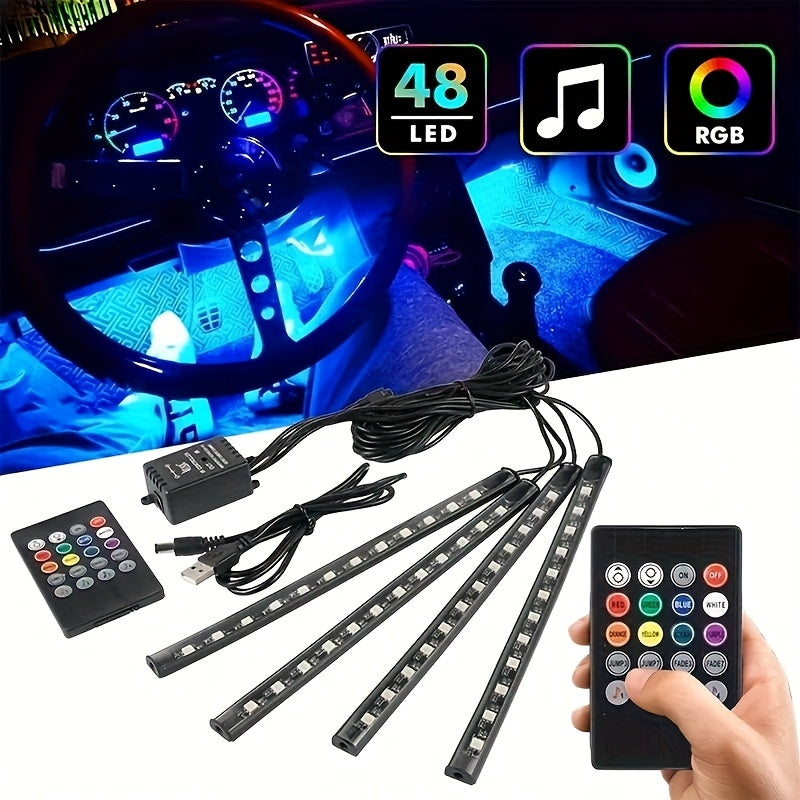Car LED Neon Interior Light Strips USB Powered – High Brightness Automotive Ambient Lighting Kit, Footwell Neon Accent Lights, Interior Mood Lights