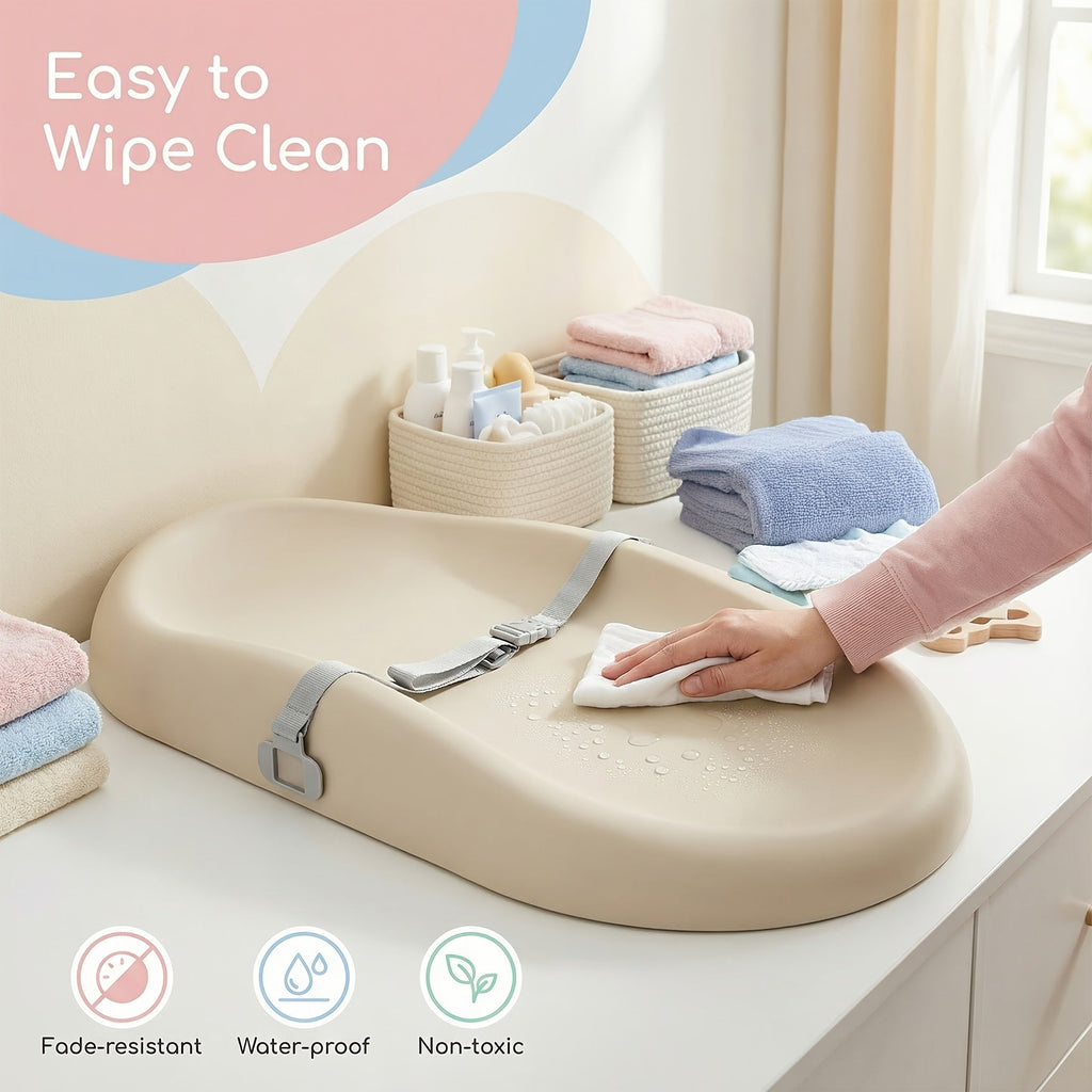 Waterproof Changing Pad Wipe-Clean Soft Non-Slip with Adjustable Safety Belt – Tear-Resistant Diaper Pad for Dresser Changing Table Infants & Toddlers