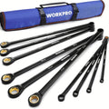 WORKPRO 10pc Extra Long Ratcheting Wrench Set – Anti-Slip Double Box Wrenches Metric 8-19mm, 72-Tooth Cr-V Steel, Black Electrophoretic Coating, Rolling Pouch Included, Professional Hand Tool Kit