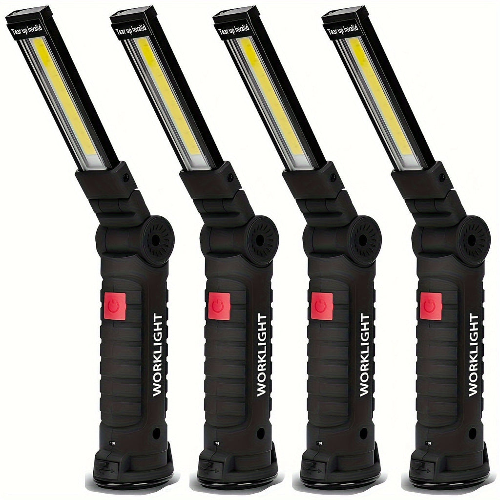 Rechargeable COB LED Work Light with Magnetic Base – 1000 Lumen Portable Camping Flashlight, 5 Modes, USB-C, Hanging Lamp for Garage, Yard, Emergency, and Outdoor Use, 2/3/4 Pack