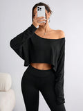 Women's Off-Shoulder Batwing Sleeve T-Shirt Casual Loose Fit Top Short Sleeve Black and White Striped XS S M L XL Summer Fashion