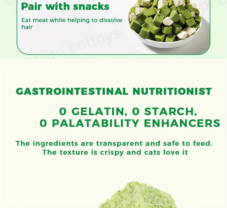 Freeze-Dried Cat Grass Hairball Control Tablets – Natural Mint Molar Sticks & Granules, Chicken-Flavored Cat Snacks for Dental Health & Hairball Removal