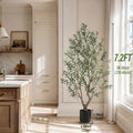 Artificial Olive Tree 5-8FT Tall Potted Faux Olive Floor Plant with Lifelike Leaves & Black Fruits, Decorative Fake Indoor Tree with White or Black Round Planter for Living Room Office Home Decor