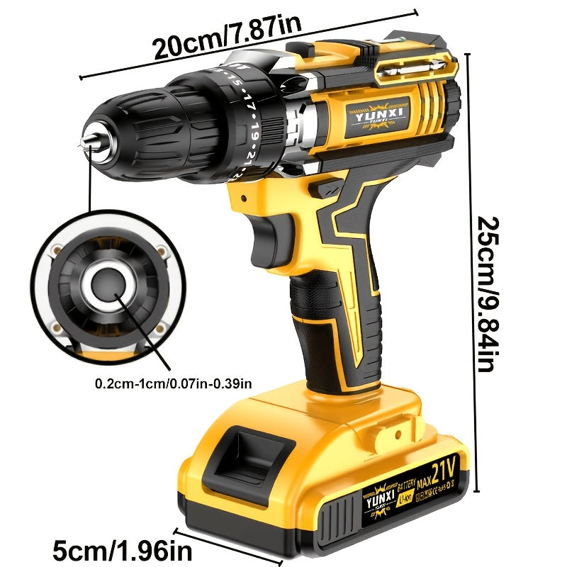 21V Cordless Impact Drill Set, 2.0Ah Battery & Fast Charger with Work Light, Variable Speed & Torque Adjustment, Electric Screwdriver Combo – Optional Storage Box for Car & Home Repair, DIY Men's Gift