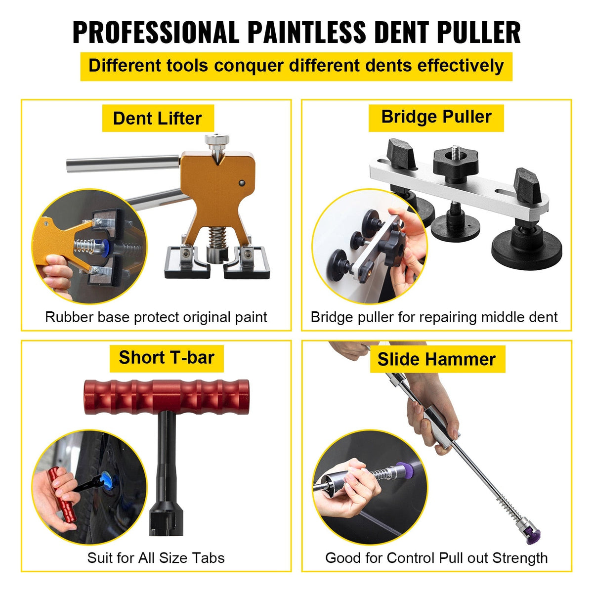 VEVOR 89-Piece Paintless Dent Repair Kit with Golden Dent Lifter Glue Puller Tabs 10 Rods Slide Hammer & Hot Glue Gun for Auto Hail Damage Door Dings & Minor Dents – No Paint Damage
