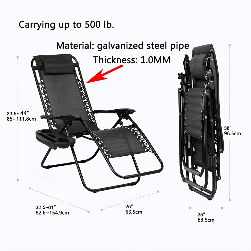 Set of 2 Zero Gravity Recliner Lounge Chairs – 500 LB Capacity Lockable Reclining Detachable Tray Cup Holder for Patio Lawn Garden & Beach in Blue Brown & Stripe Patterns